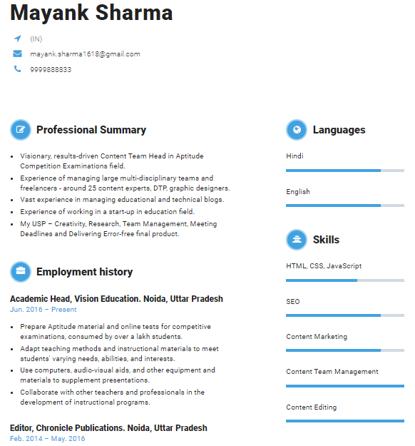 modern resume layout